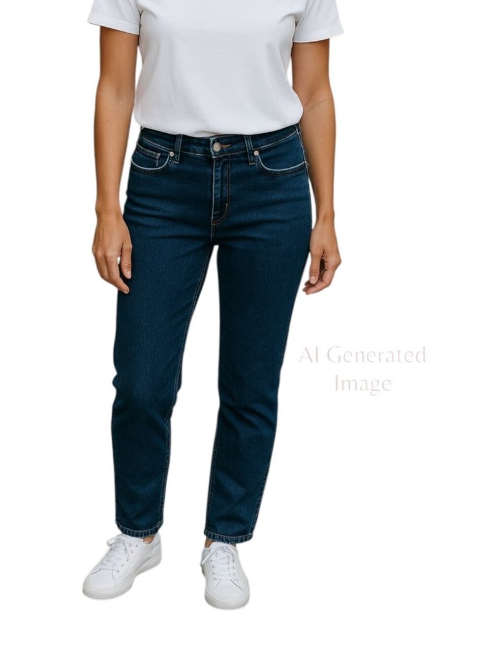 WORN  Womens Reversible Dark Med Wash Tapered Leg Denim Blue Jeans  Size 6 / 28